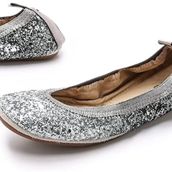 Yosi Samra Oxidized Silver Ombre Glitter Serena Foldable Ballet Flat Shoes 8 - Picture 2 of 16